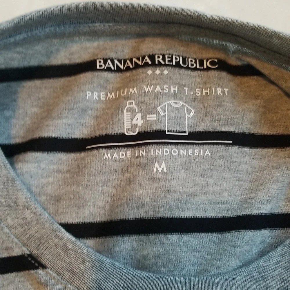 Banana Republic mens striped premium wash black gray crewneck sz M sz XL